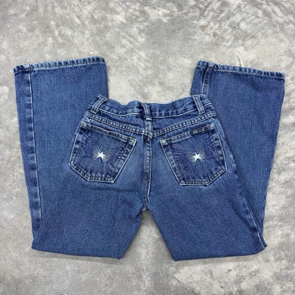 Y2K SQZ Jeans Kids Girls Sz 7 Pockets Blue Cotton Flare 90s Classic Cotton - Picture 8 of 14
